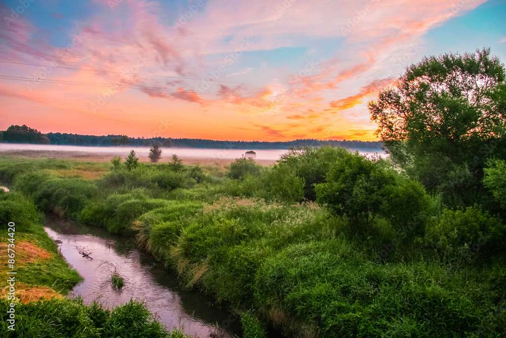 Sonnenuntergang am Fluss Online-Puzzle