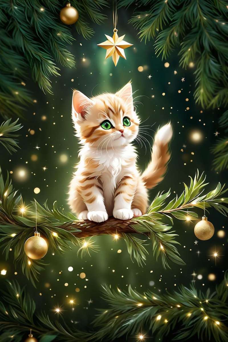 o gatinho na árvore de natal puzzle online