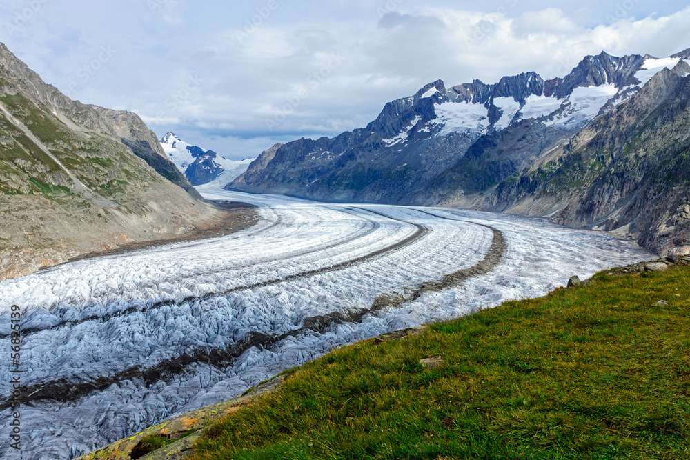 Ледник Aletschgletscher, Швейцарски Алпи онлайн пъзел