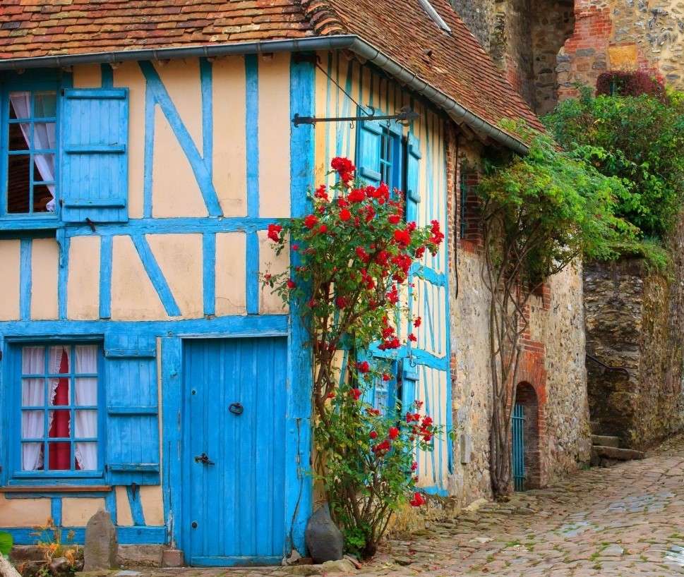 Maisons dans une rue pavée à Gerberoy puzzle en ligne