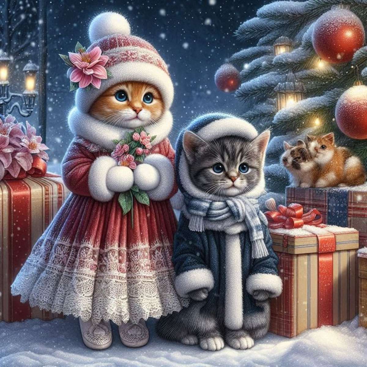 very elegant cats for christmas online puzzle