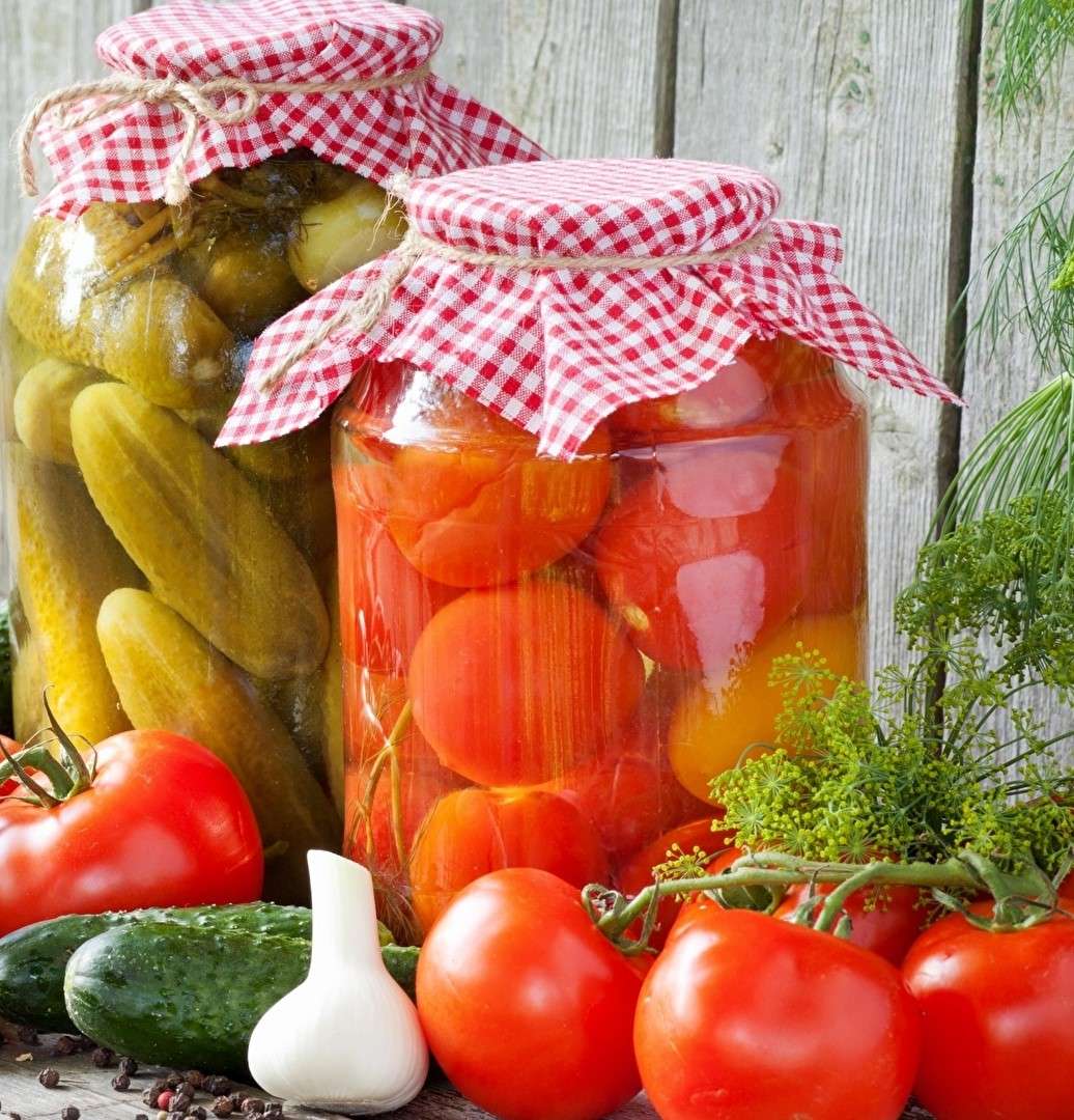 Preserves in jars next to vegetables online puzzle