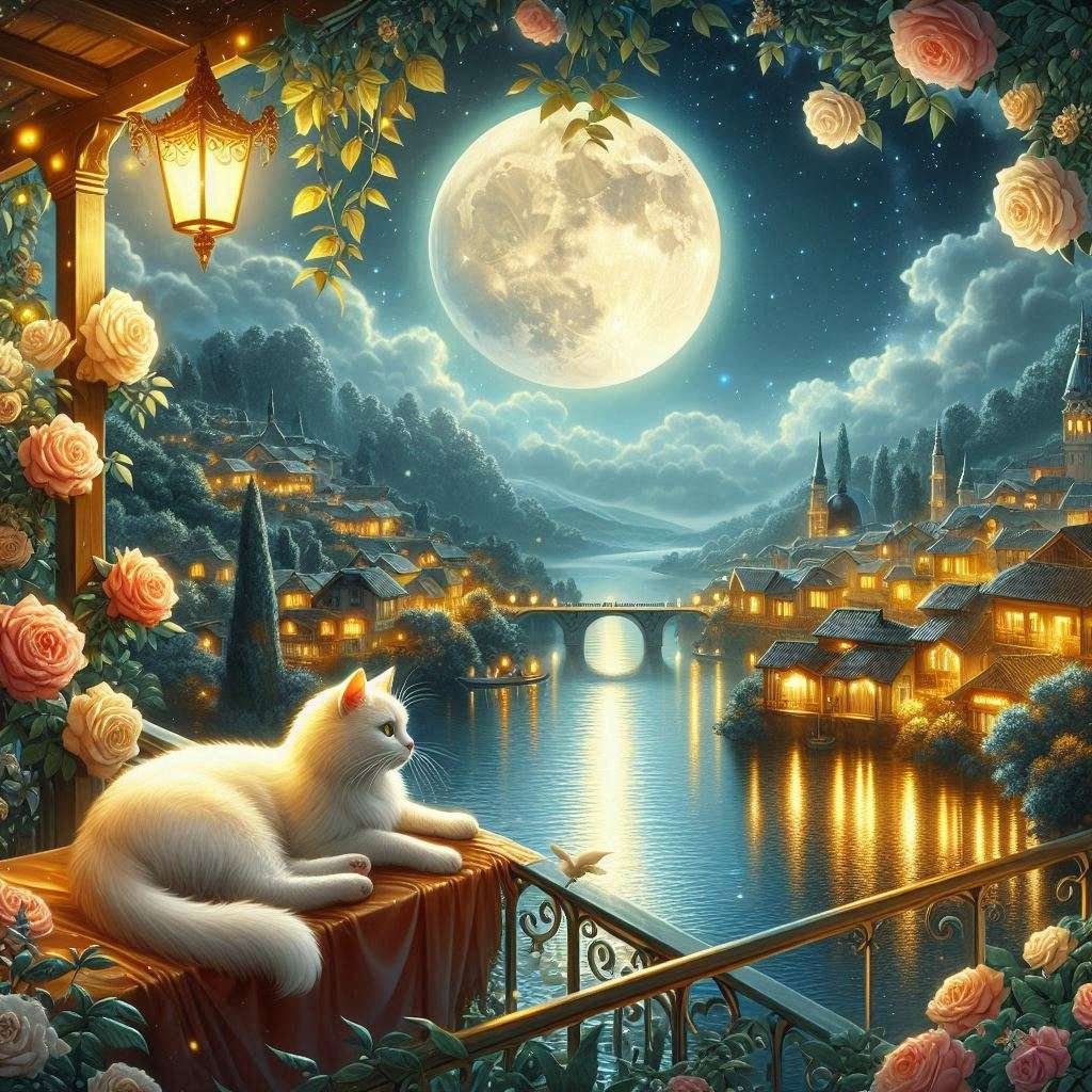 L'aria tranquilla della notte, con la luna piena puzzle online