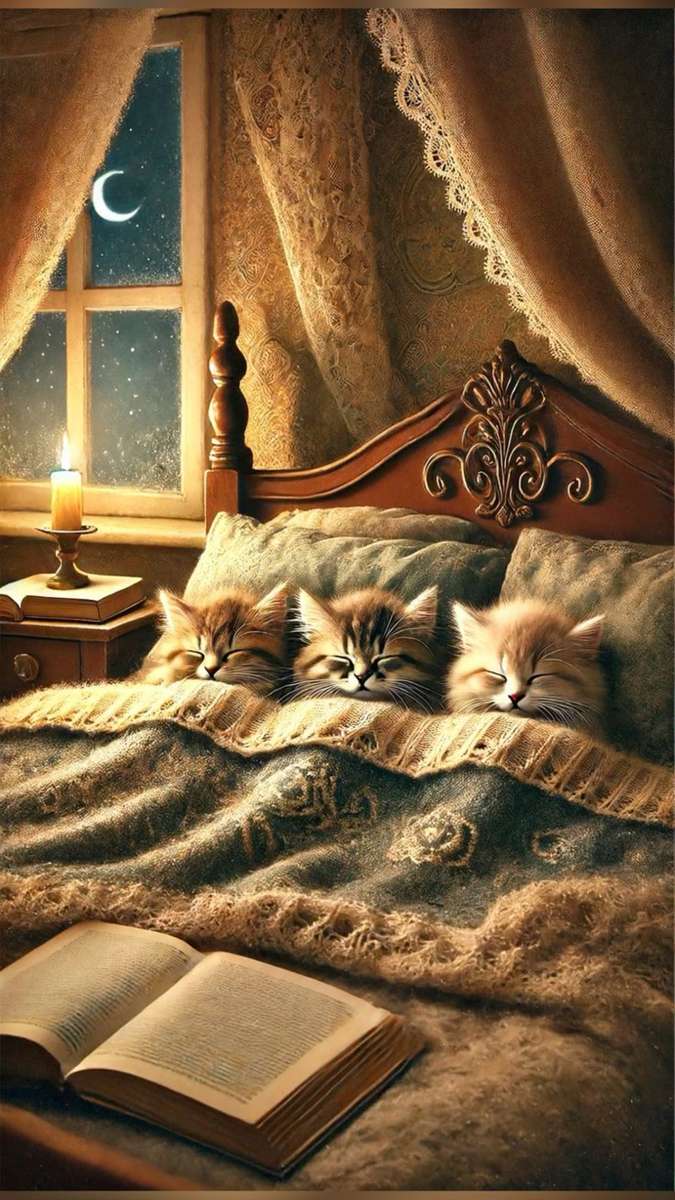 kittens sleep warm in bed jigsaw puzzle online