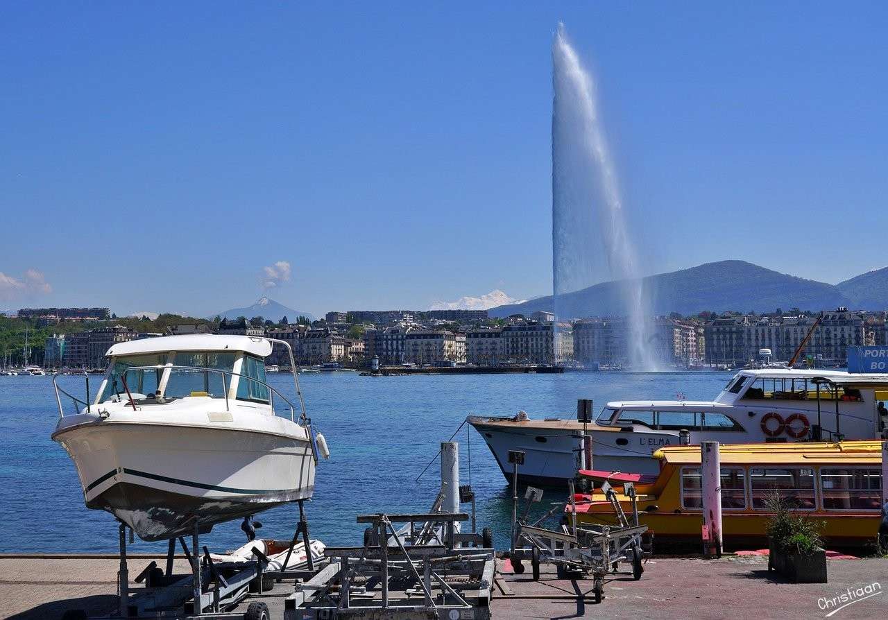 Harbor, Boat, Fountain, View. jigsaw puzzle online