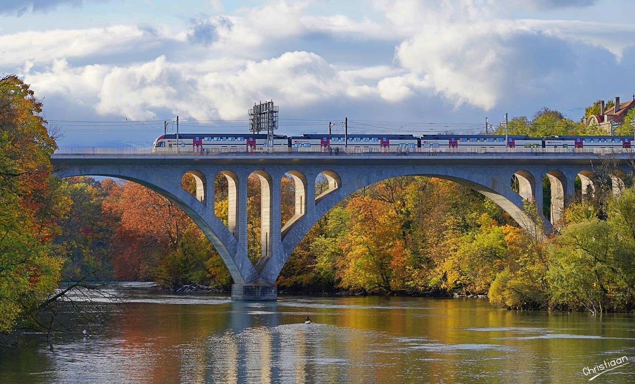 Clouds, River, Bridge, Viaduct. online puzzle