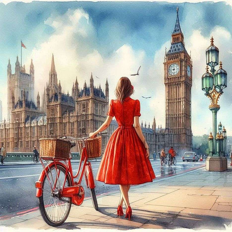 Doamnă în roșu la Londra jigsaw puzzle online