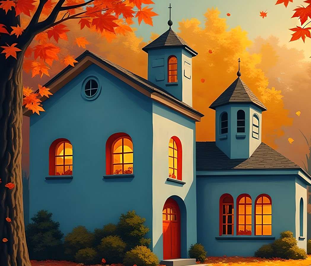 Casa illuminata in autunno puzzle online