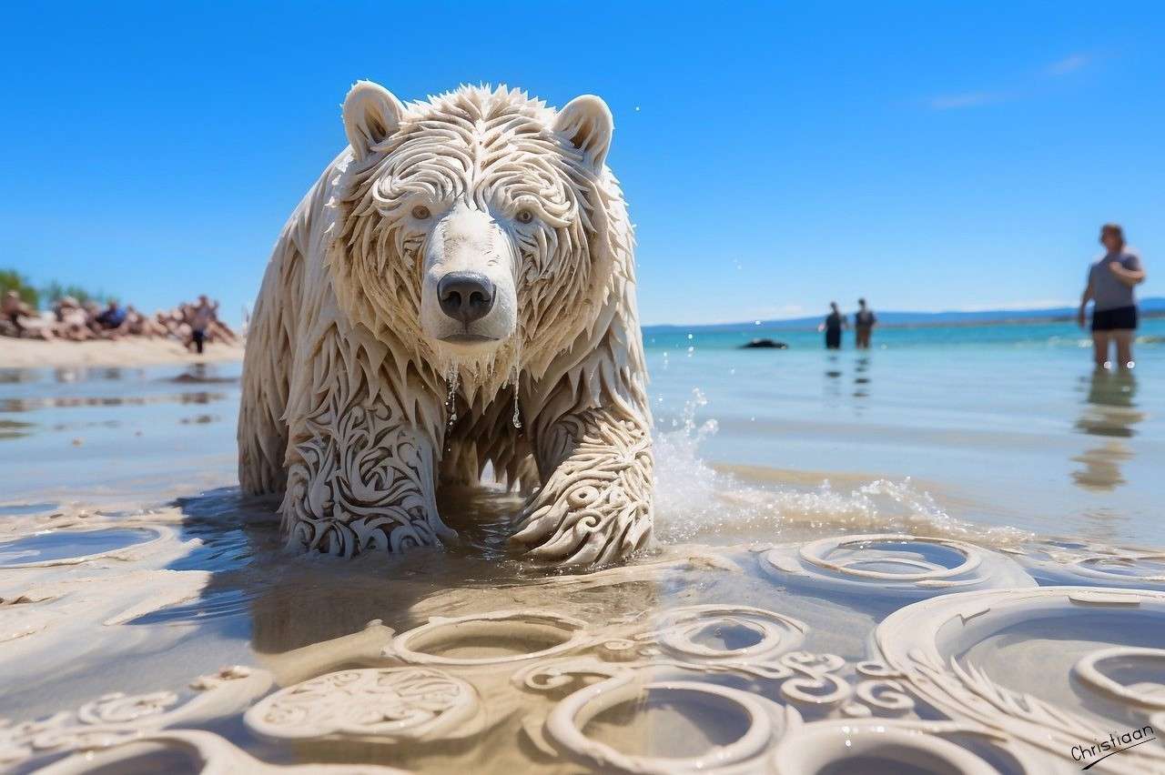 Orso, In Spiaggia, Arte. puzzle online