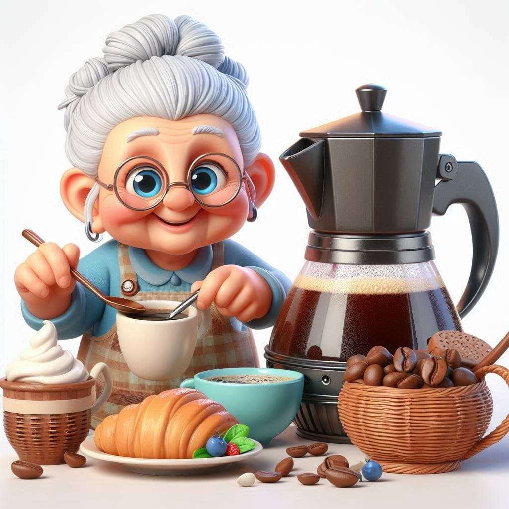 Abuela desayunando con CAFÉ rompecabezas en línea