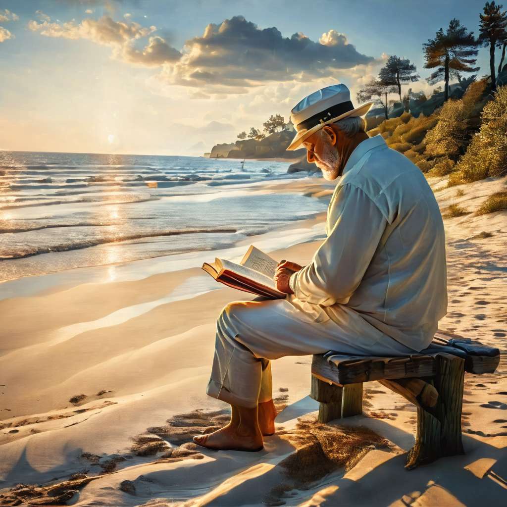 Grandpa Reading a Book on the Beach online puzzle