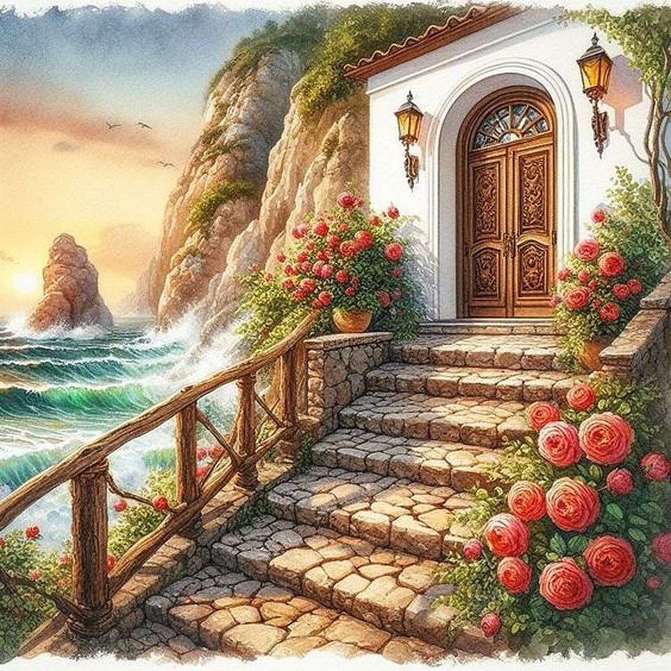 Mare, porta, rose rosse puzzle online