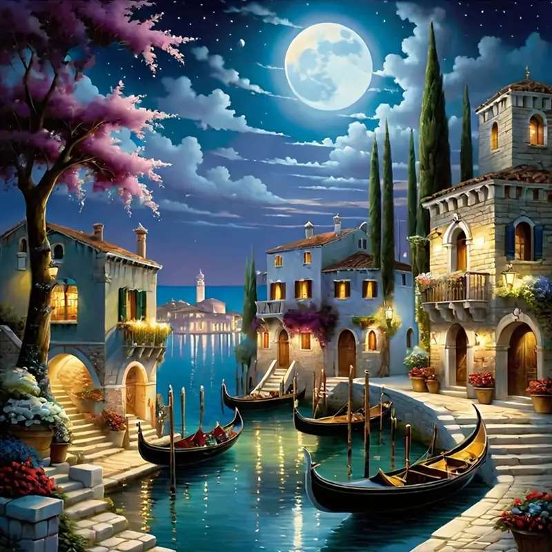 Canale venețiene noaptea jigsaw puzzle online