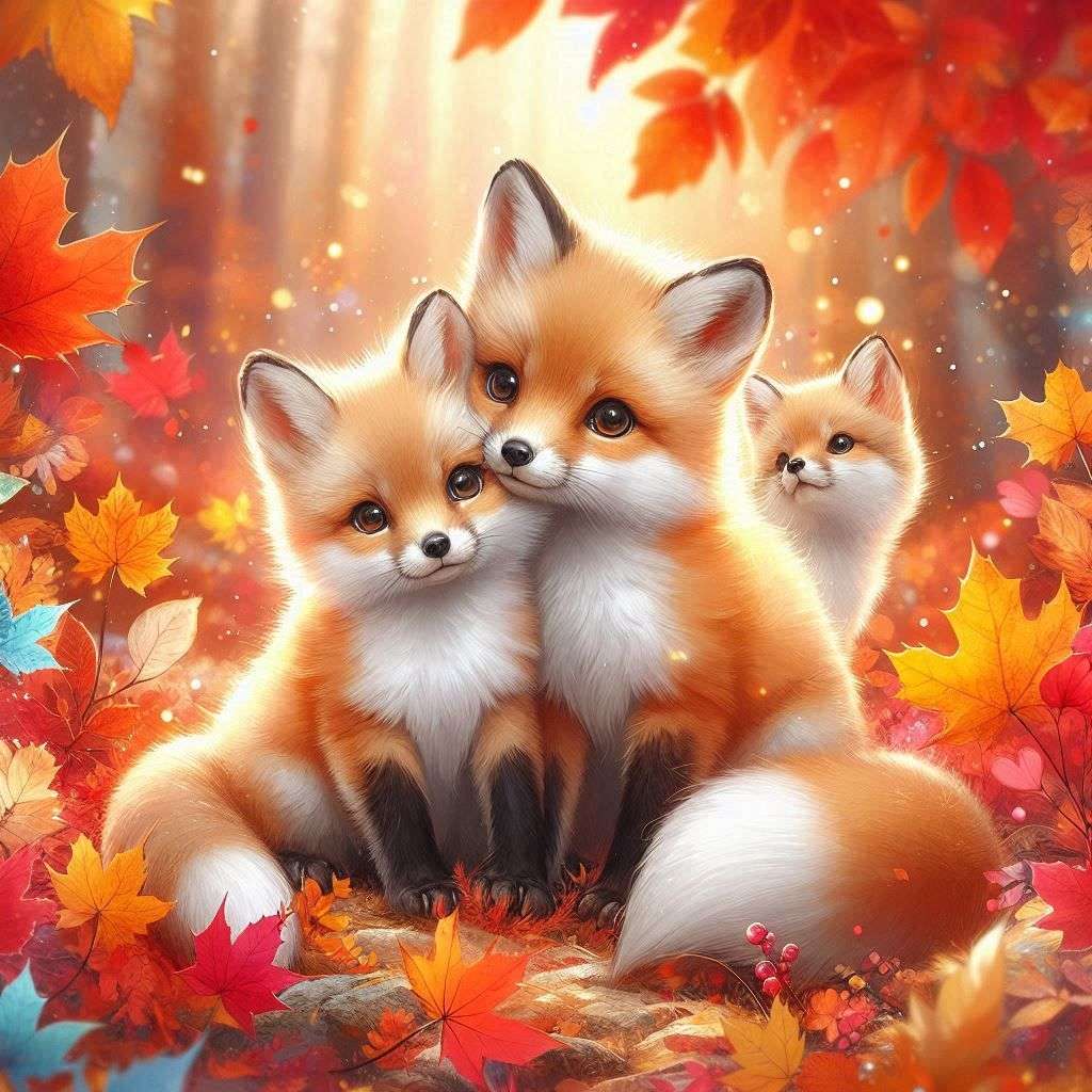 Three foxes in the autumn forest online puzzle