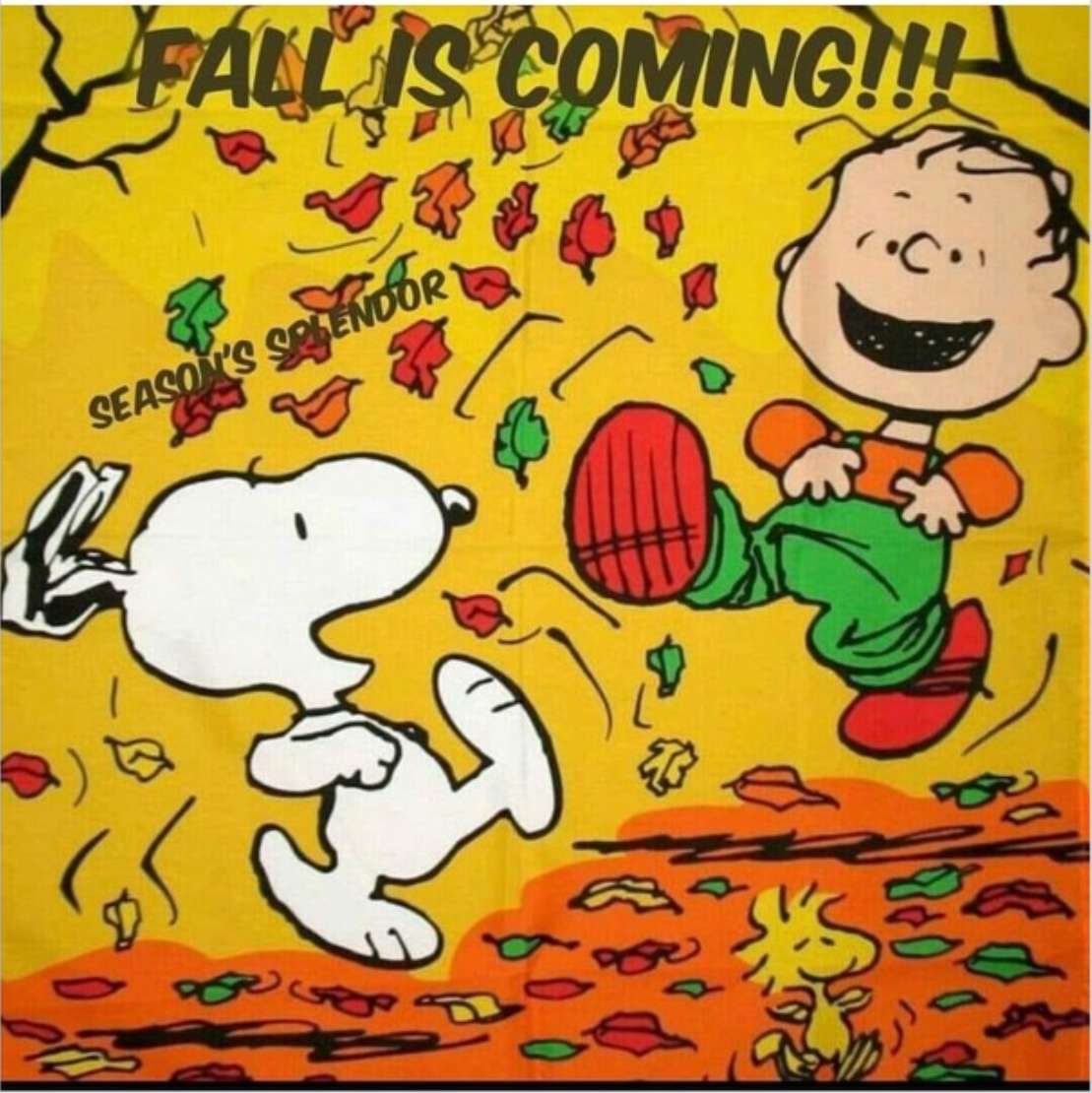 Charlie et Snoopy s'ébattent dans les feuilles. puzzle en ligne