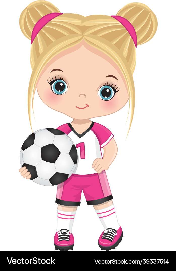 Image vectorielle de jolie petite fille blonde jouant au football puzzle en ligne