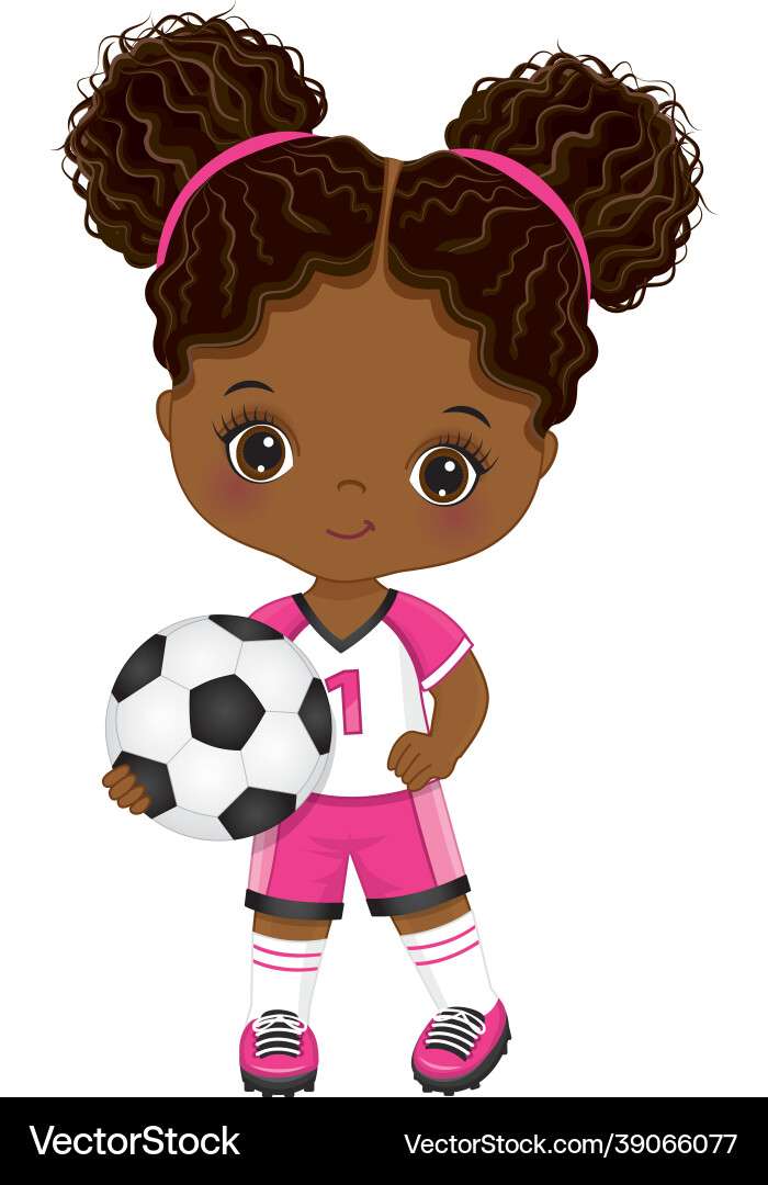 Jolie petite fille afro-américaine jouant au football v puzzle en ligne