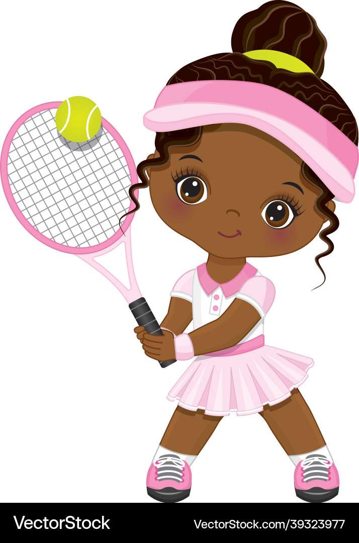 Cute little african american girl playing tennis v online puzzle