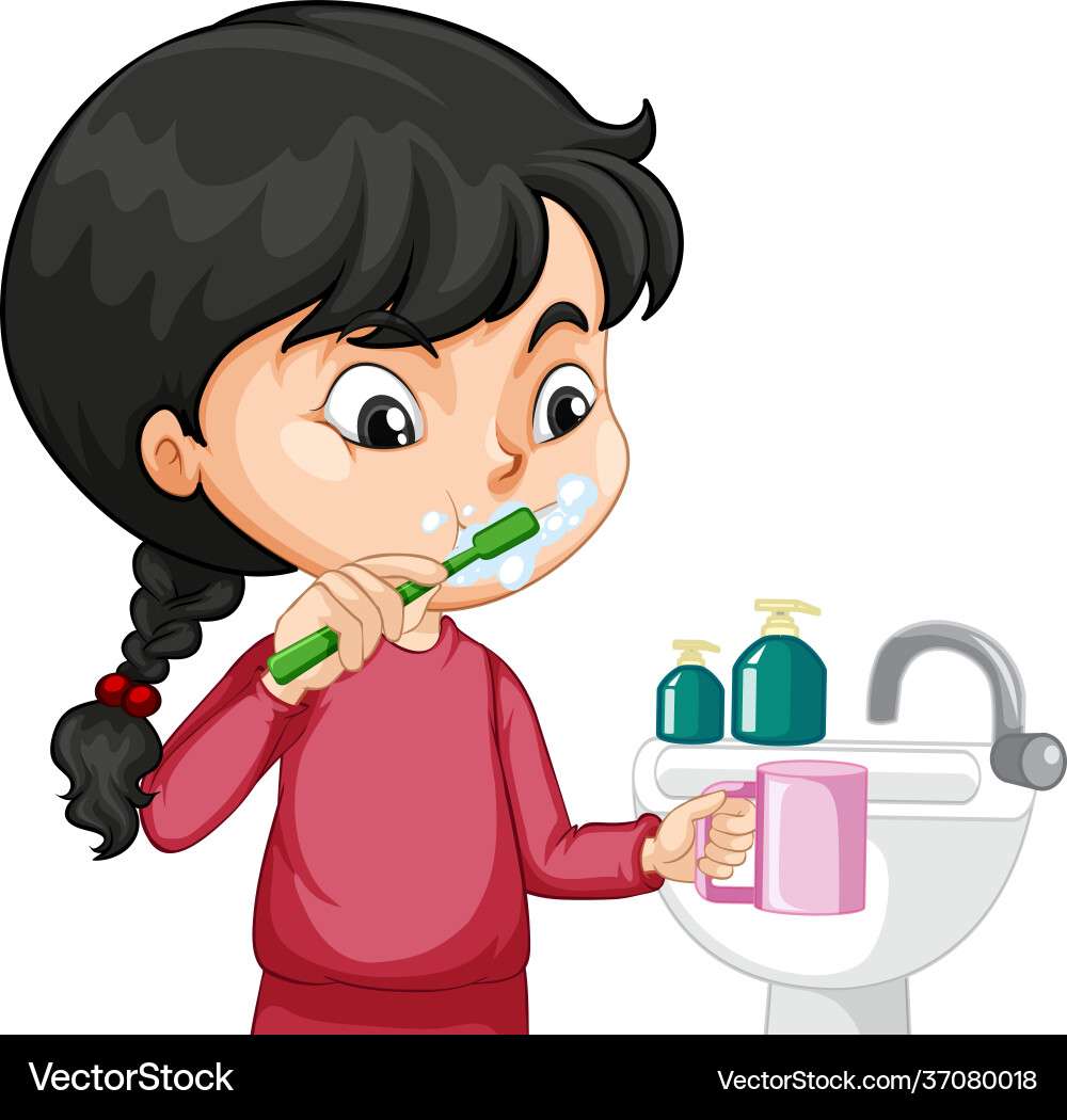 A girl cartoon character brushing teeth vector image online puzzle