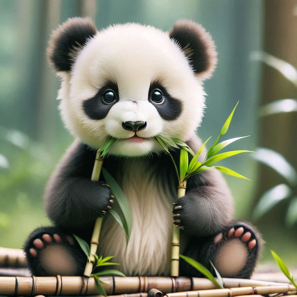 Cucciolo di panda che mangia bambù puzzle online