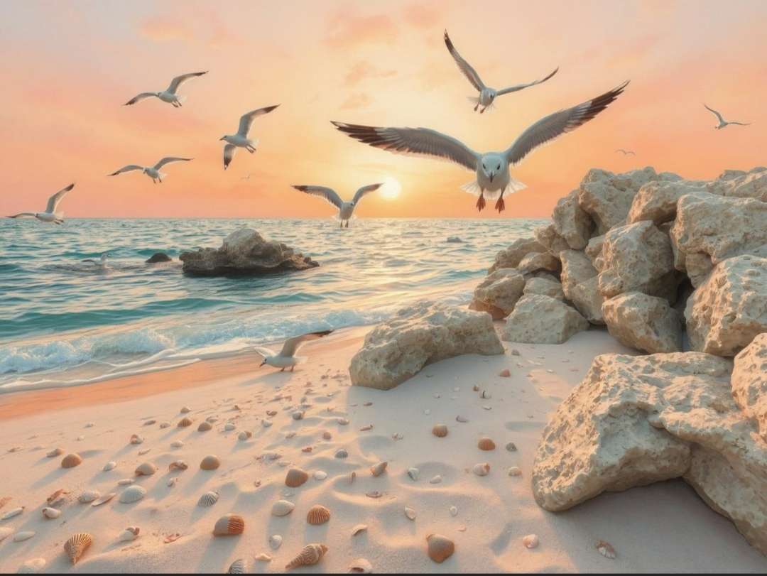 Vedere frumoasă la mare cu pescăruși jigsaw puzzle online