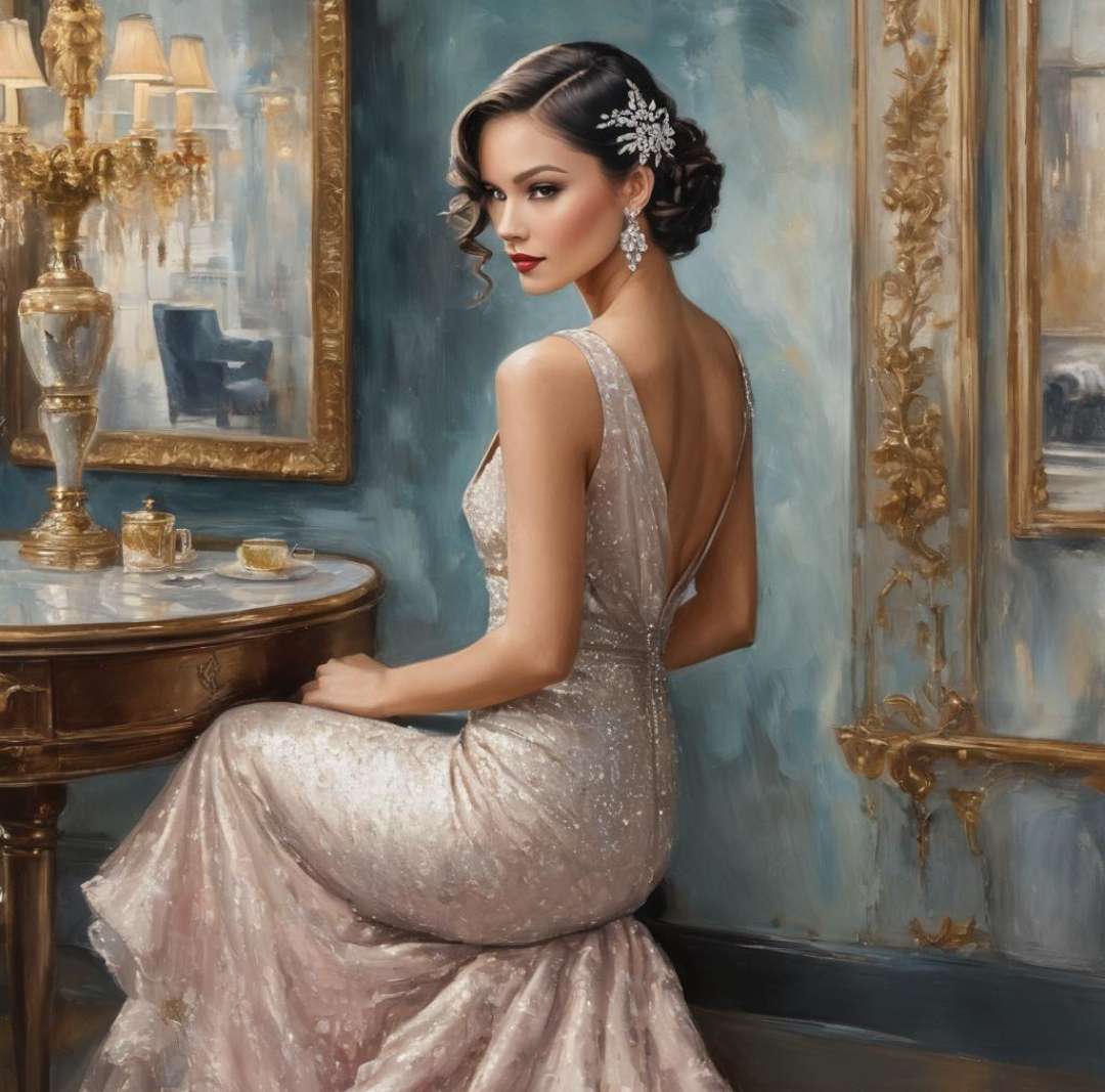 Femme dans une belle robe blanche brillante puzzle en ligne