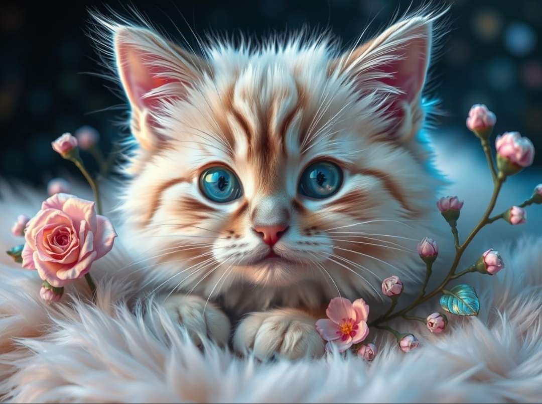 Katze mit Blumen Puzzlespiel online