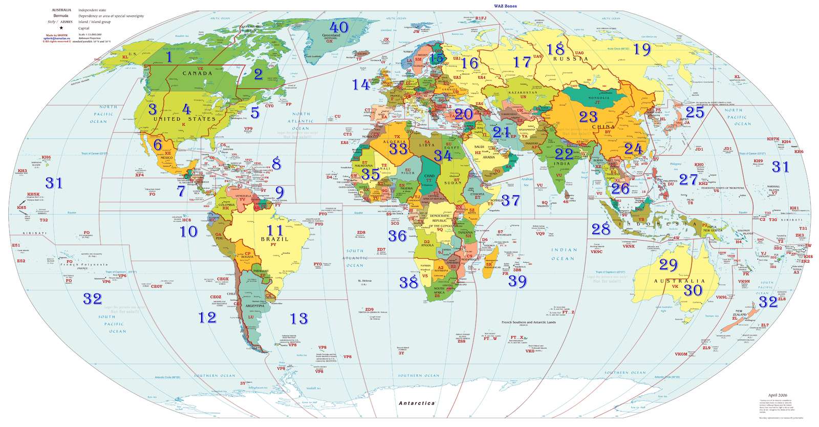 Carte radioamateur de la zone WAZ puzzle en ligne