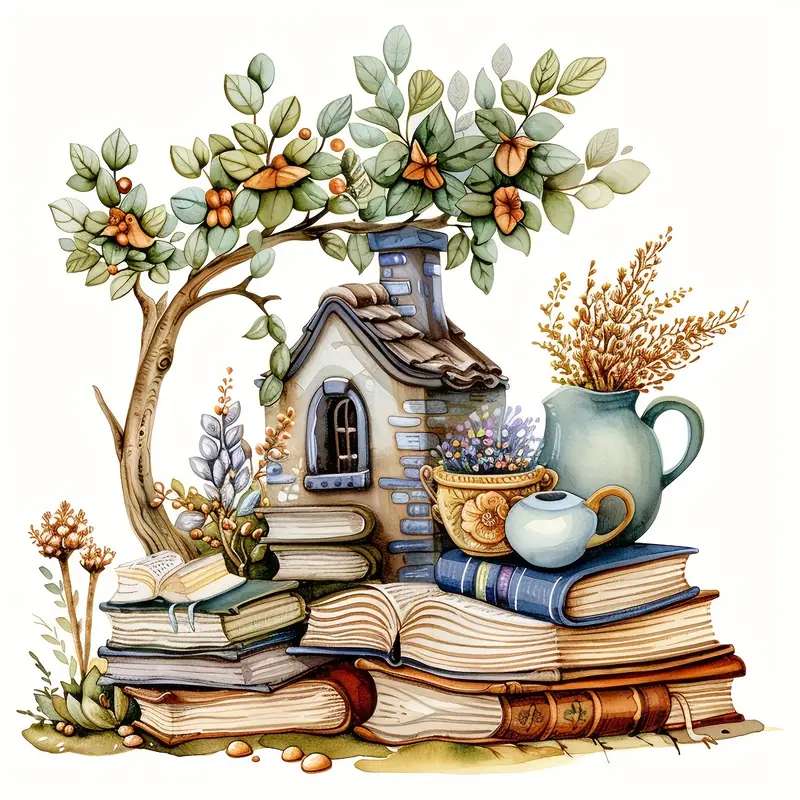 composición decorativa con libros rompecabezas en línea