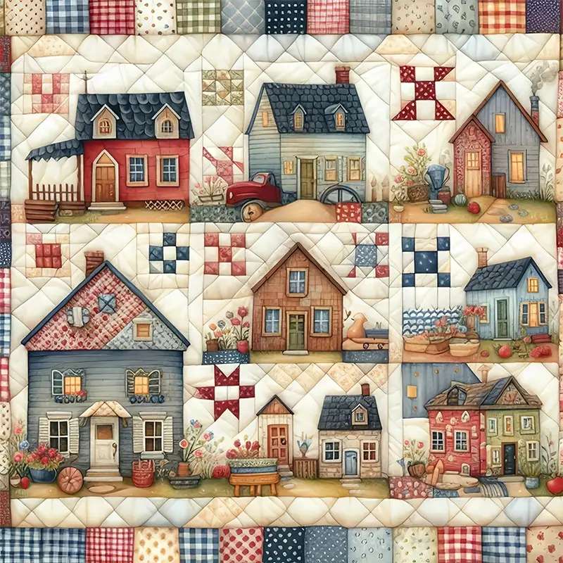 Patchwork, bunte Häuser Puzzlespiel online