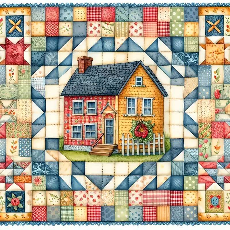 lappendeken huis met een hek legpuzzel online