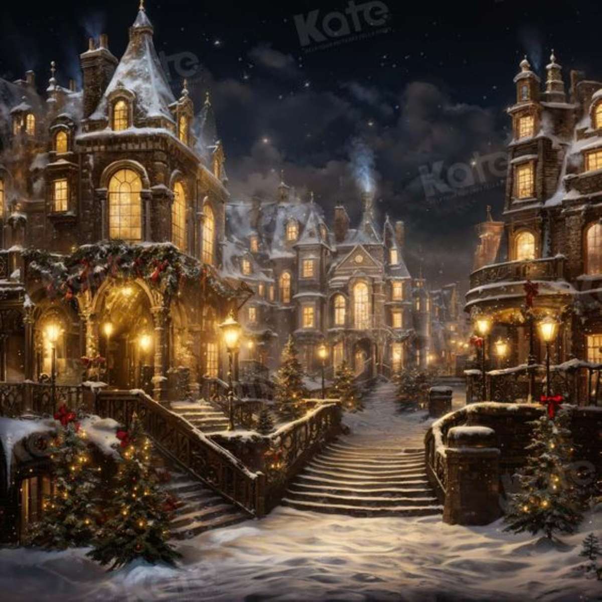 illuminated and snowy village online puzzle