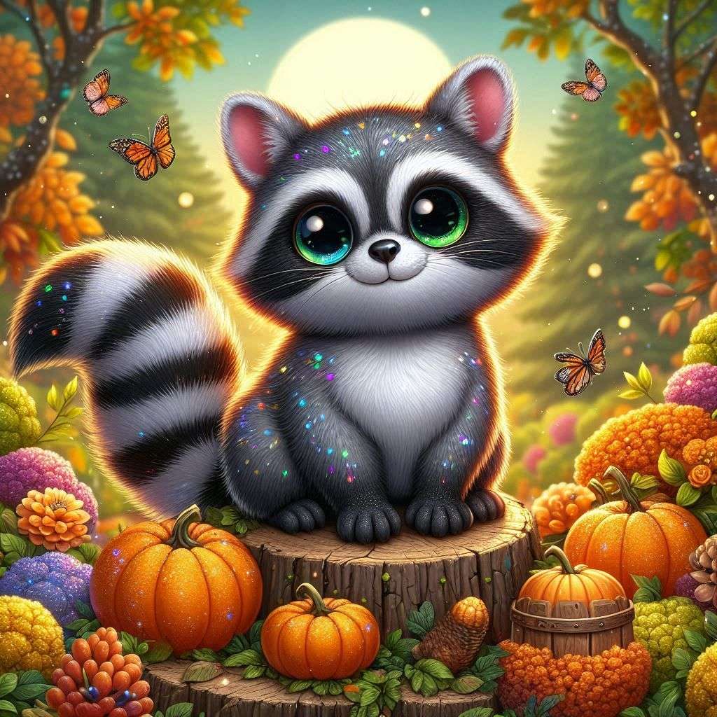 ハロウィーンのアライグマとカボチャ ジグソーパズルオンライン