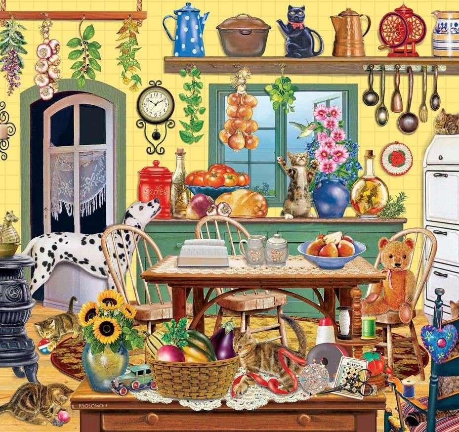 Gattini che giocano in cucina puzzle online