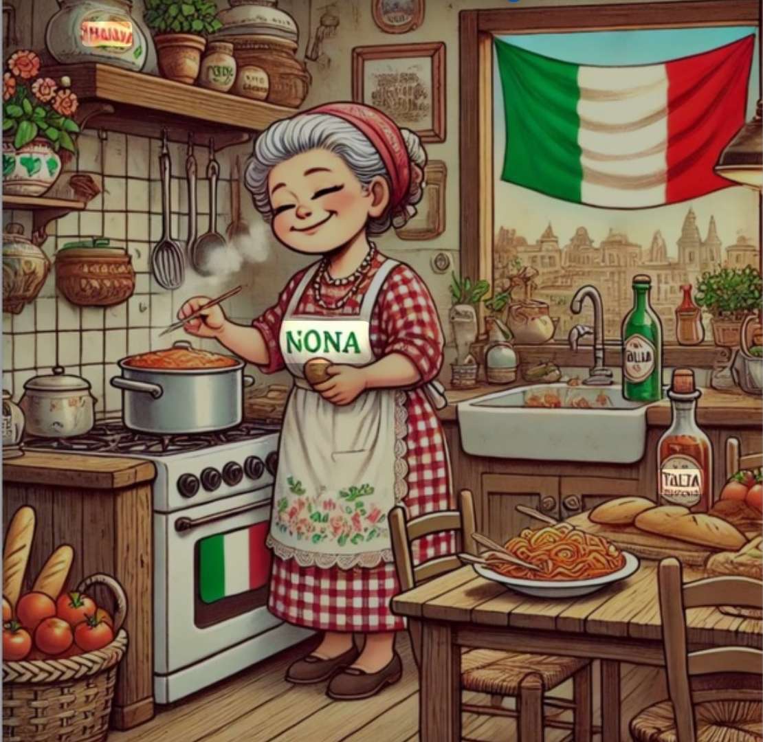 Nona kocht ein köstliches Essen. Online-Puzzle