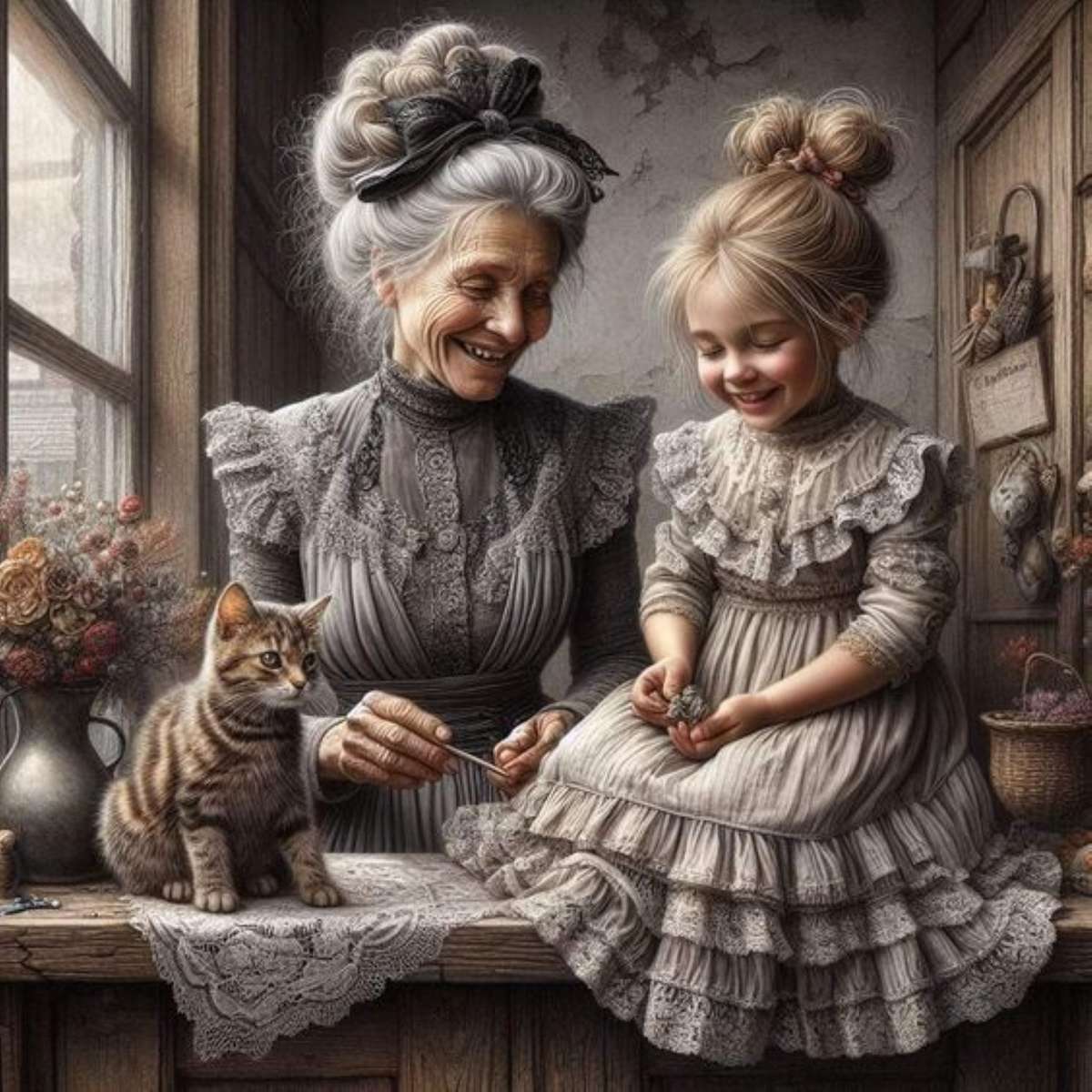 sweet moment between a granny and her little daughter online puzzle