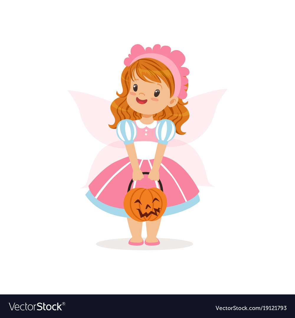 Douce petite fille en costume d'Halloween debout Ve puzzle en ligne