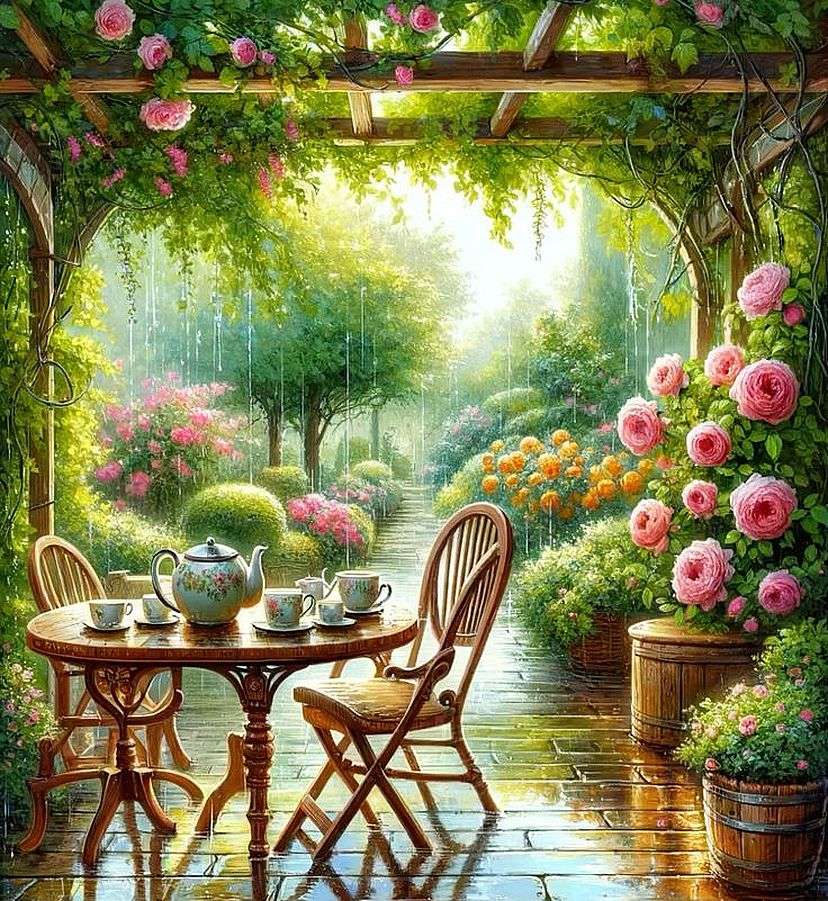 Giornata piovosa in giardino puzzle online