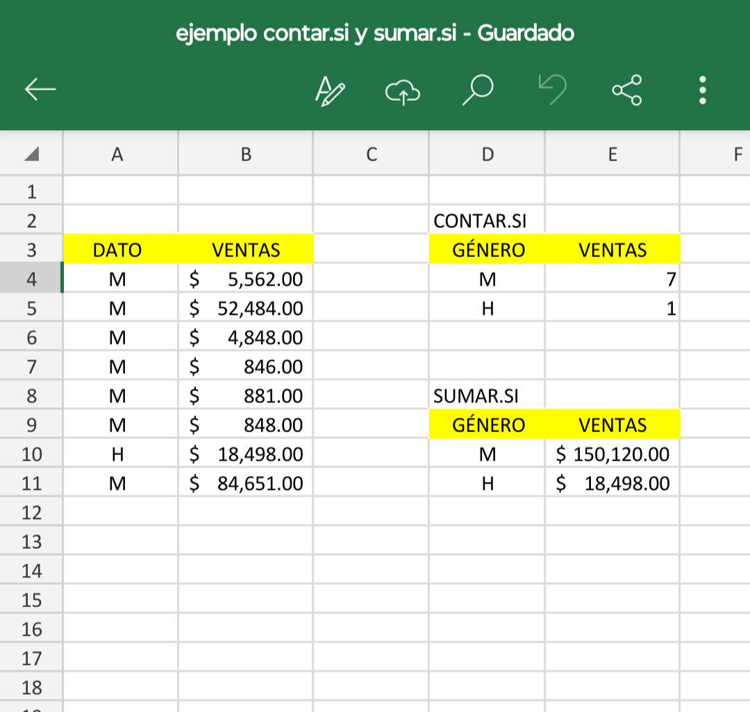 Exel. contar Si rompecabezas en línea