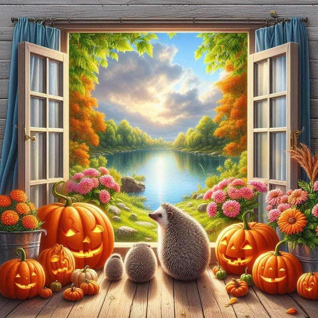 Hedgehogs waiting for Halloween online puzzle