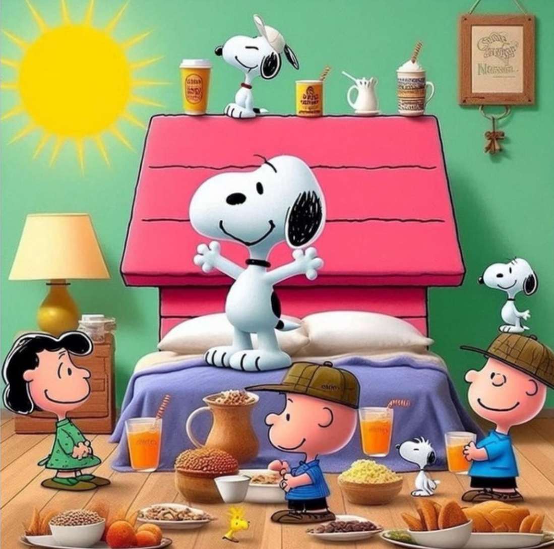 Snoopy heeft zijn bende uitgenodigd voor een ontbijt legpuzzel online