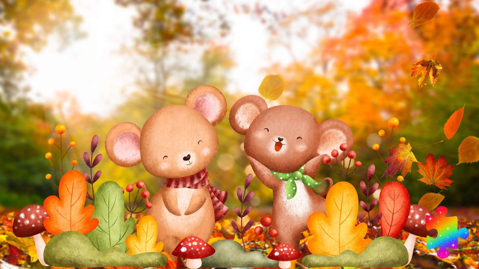 Souris et feuilles d'automne puzzle en ligne