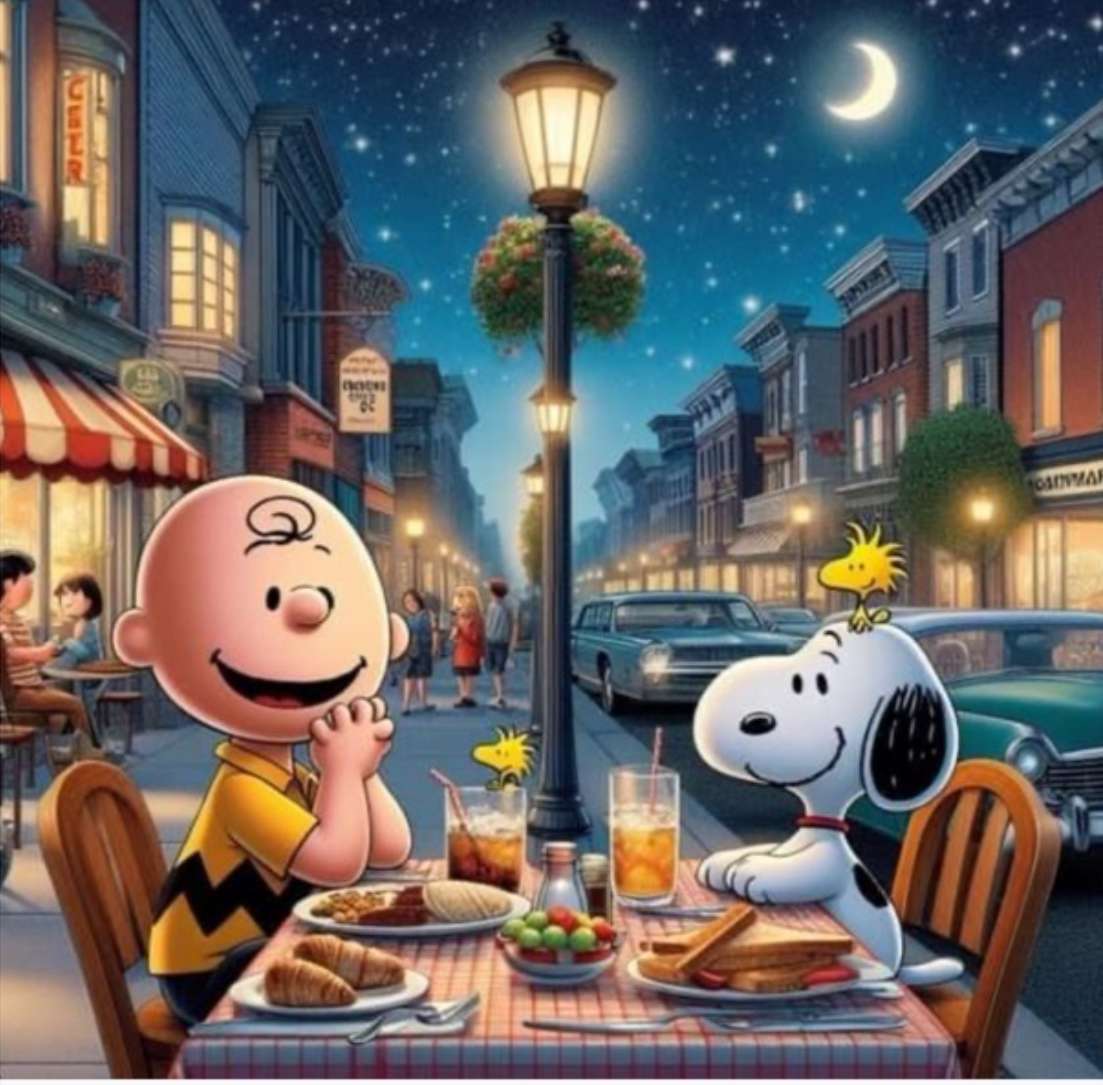 Dîner dehors avec les amis proches de Snoopy puzzle en ligne