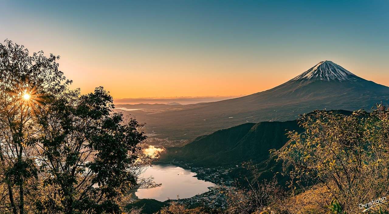 Monte Fuji, Natura, Lago. puzzle online