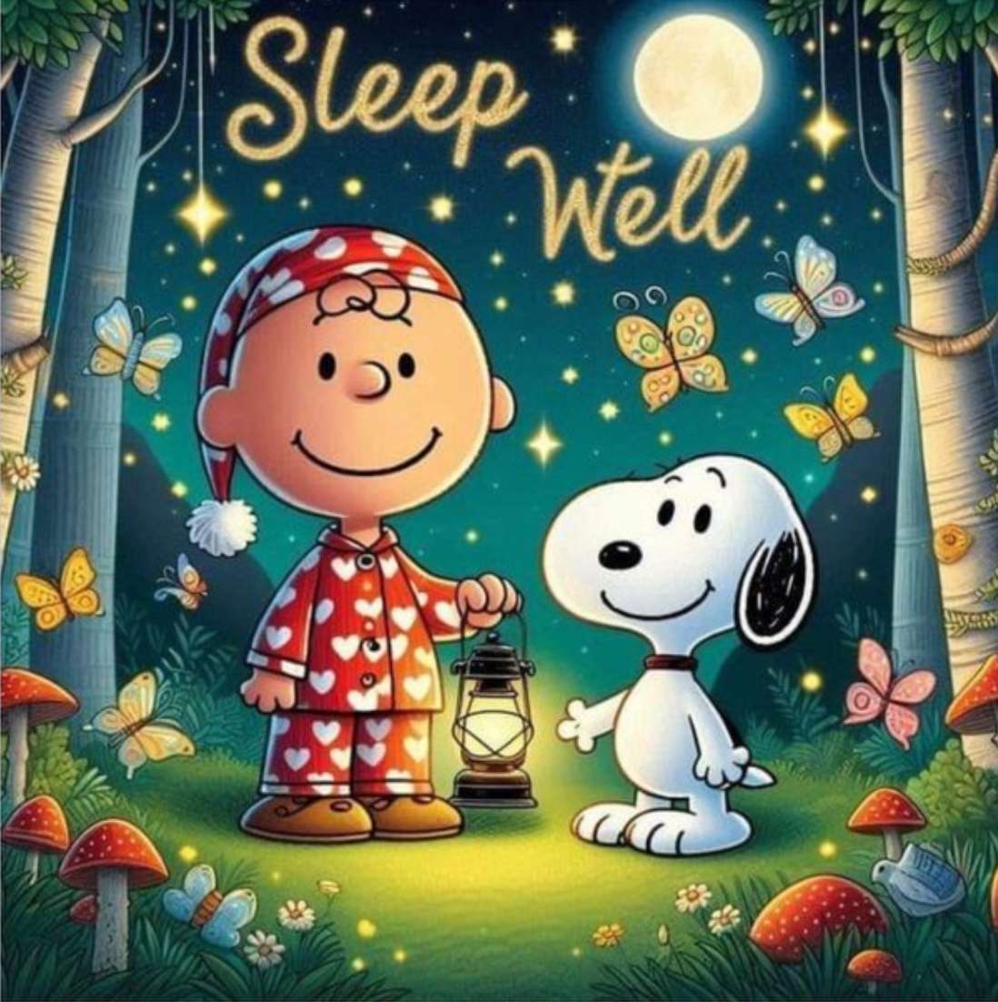 Charlie och Snoopy säger godnatt pussel på nätet