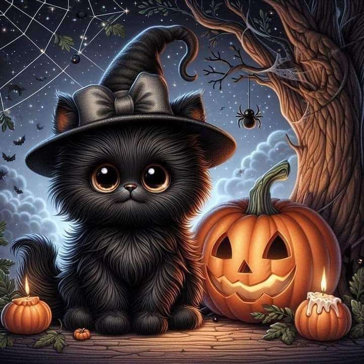 Halloween s kočkou a dýní online puzzle