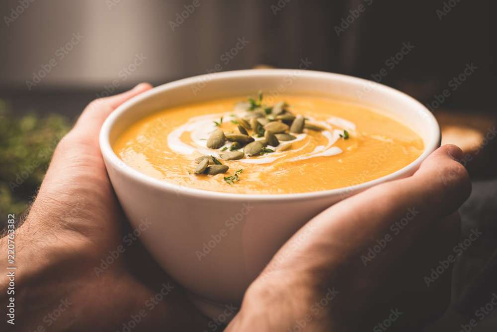 A bowl of warm Pumpkin soup online puzzle