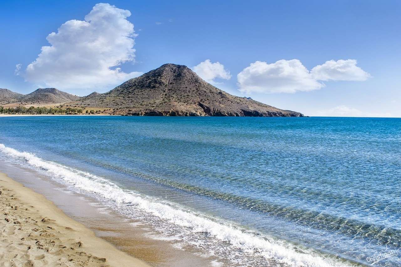 Montañas, Playa, Mar, Costa. rompecabezas en línea