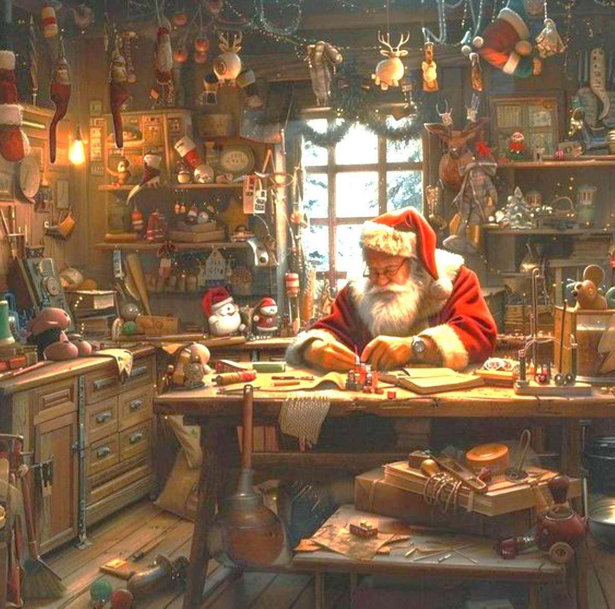 le père-noël dans son atelier puzzle en ligne