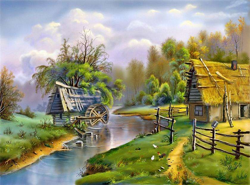 Paysage rural avec moulin à eau puzzle en ligne